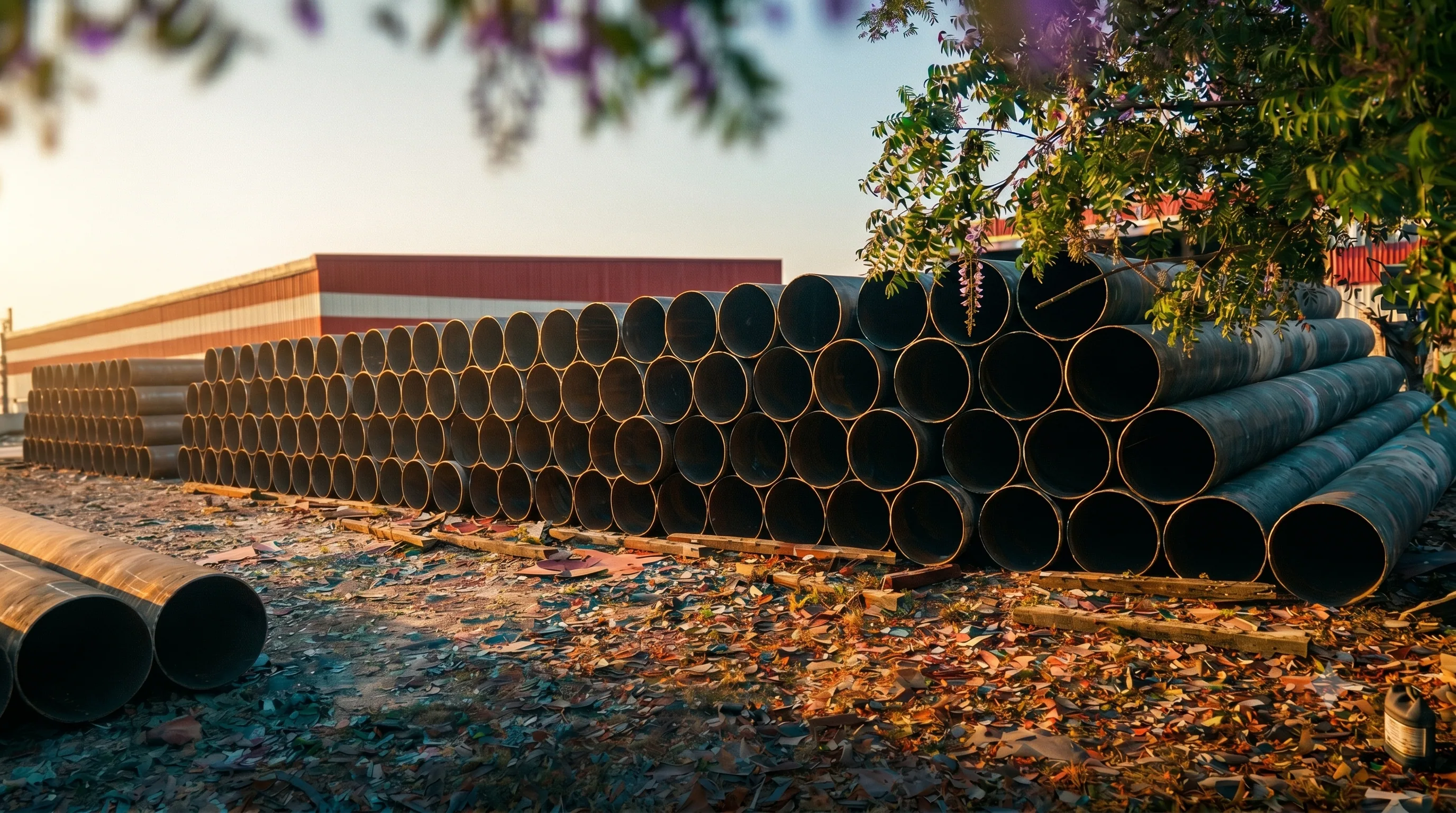 HSAW bare MS pipe stacks in MTL Pipes yard