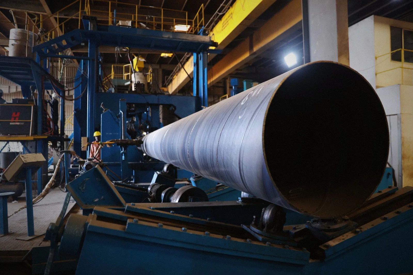 HSAW pipe being formed on MTL Pipes' automated production line